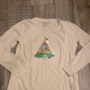 Crewcuts Light Tan Sequin Tree Long Sleeve Tee
